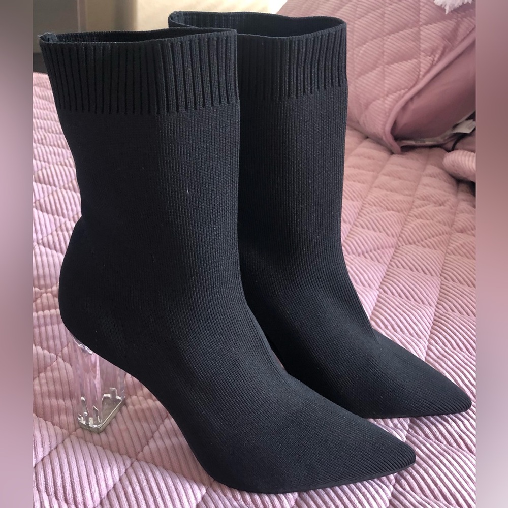 Black Sock Boots with Clear Heels